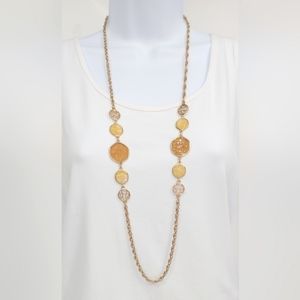 Vintage Sarah Coventry gold tone long necklace with yellow and amber details EUC